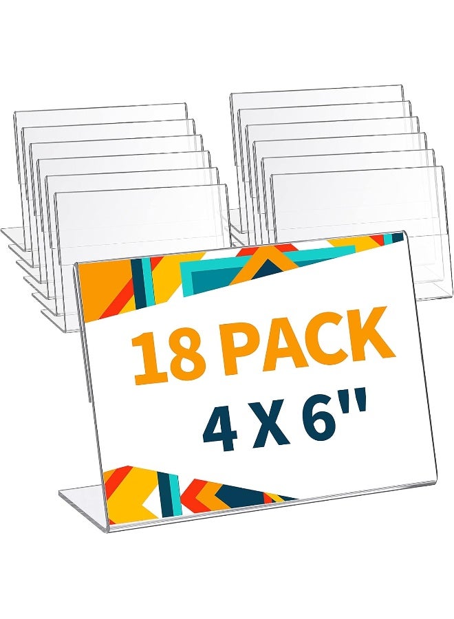 TPGP Acrylic Sign Holder (4 X 6 Inch) Clear Picture Frame Photo Sign Slanted Back Brochure Display Stand Transparent Flyer Holder For Office Desktop Restaurant (18 Pieces)  - Image 1