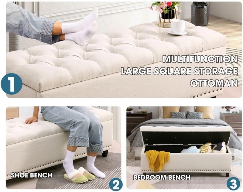 Comfynest Modern Rectangle Storage Ottoman Bench - Image 5