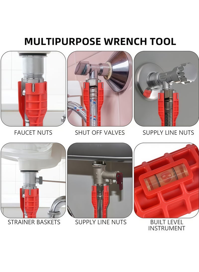 8-in-1 Faucet and Sink Installer Sink Tools,Multifunctional Wrench,Faucet And Sink Installer Red Multifunctional Wrench Plumbing Tool Plumbing Repair Installation Hand Tools Change Faucet Tool For Kitchen, Multifunctional Plumbing Under Sink Wrench Plumbing Tool,for Plumbing Toilet Bowl Bathroom Kitchen(Red) - Image 4