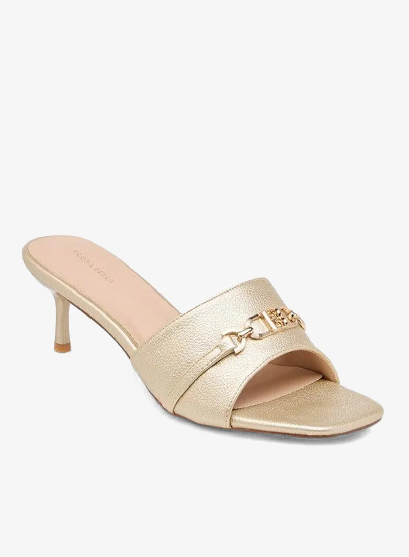 Women Metal Accent Slip-On Sandals with Stiletto Heels