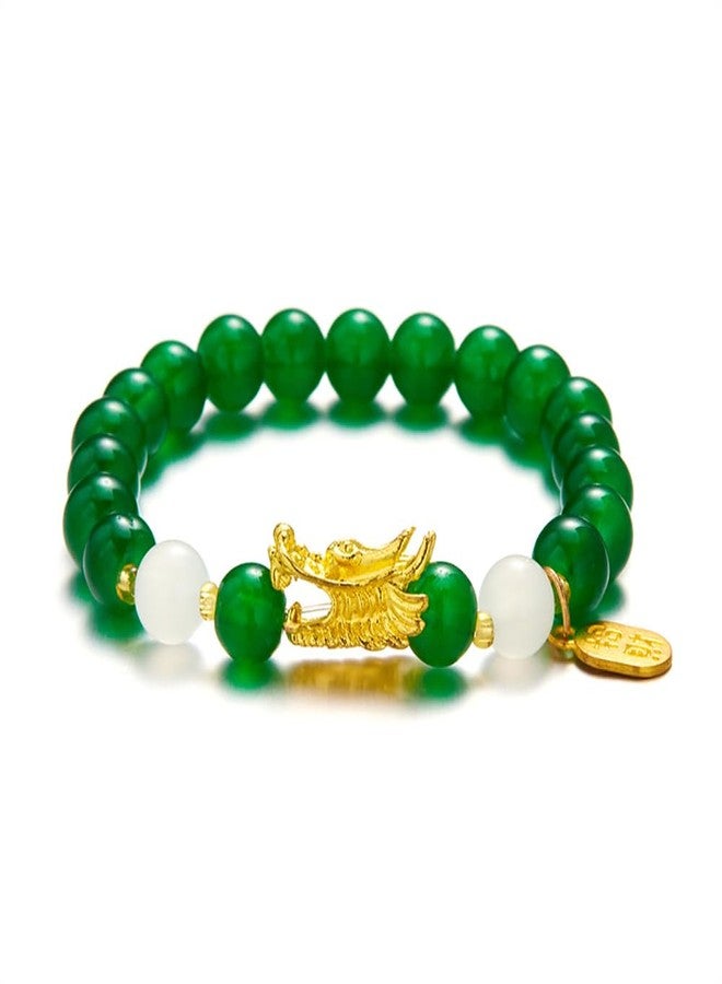 ZMANYIJEW Chinese New Year Dragon Bracelets for Women, Handmade Crystal Feng Shui Lucky Amulet Dragon Stretch Bracelet for Men,New Year Bracelet for Women Jewelry (Dark green) - Image 1