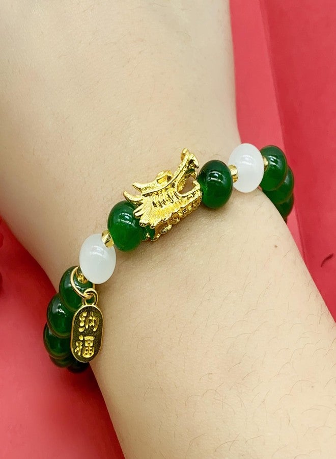 ZMANYIJEW Chinese New Year Dragon Bracelets for Women, Handmade Crystal Feng Shui Lucky Amulet Dragon Stretch Bracelet for Men,New Year Bracelet for Women Jewelry (Dark green) - Image 5