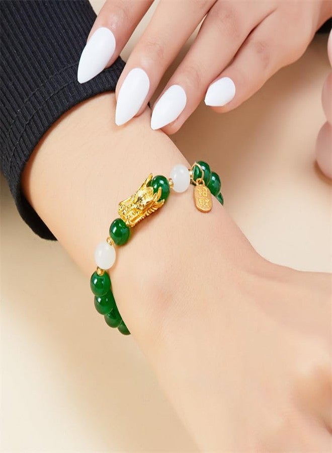 ZMANYIJEW Chinese New Year Dragon Bracelets for Women, Handmade Crystal Feng Shui Lucky Amulet Dragon Stretch Bracelet for Men,New Year Bracelet for Women Jewelry (Dark green) - Image 3