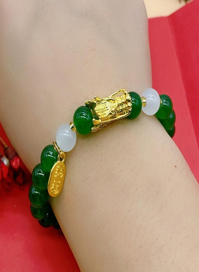 ZMANYIJEW Chinese New Year Dragon Bracelets for Women, Handmade Crystal Feng Shui Lucky Amulet Dragon Stretch Bracelet for Men,New Year Bracelet for Women Jewelry (Dark green) - Image 4