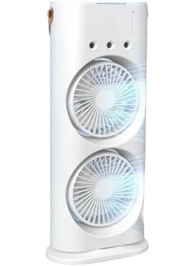 SAFENHAND Portable Air Cooler Fan with Mist Humidifier, USB Rechargeable, Dual-Layer Design, 3 Speeds, 270ml Water Tank, 7 Colour Lights, Remote Control