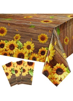 Breling Sunflower Wood Grain Tablecloth Plastic Rustic Sunflower Tablecloth Vintage Wood Grain Table Covers For Indoor Outdoor Birthday Party Decorations Supplies 54 X 108 Inch()  - Image 2