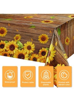 Breling Sunflower Wood Grain Tablecloth Plastic Rustic Sunflower Tablecloth Vintage Wood Grain Table Covers For Indoor Outdoor Birthday Party Decorations Supplies 54 X 108 Inch()  - Image 4