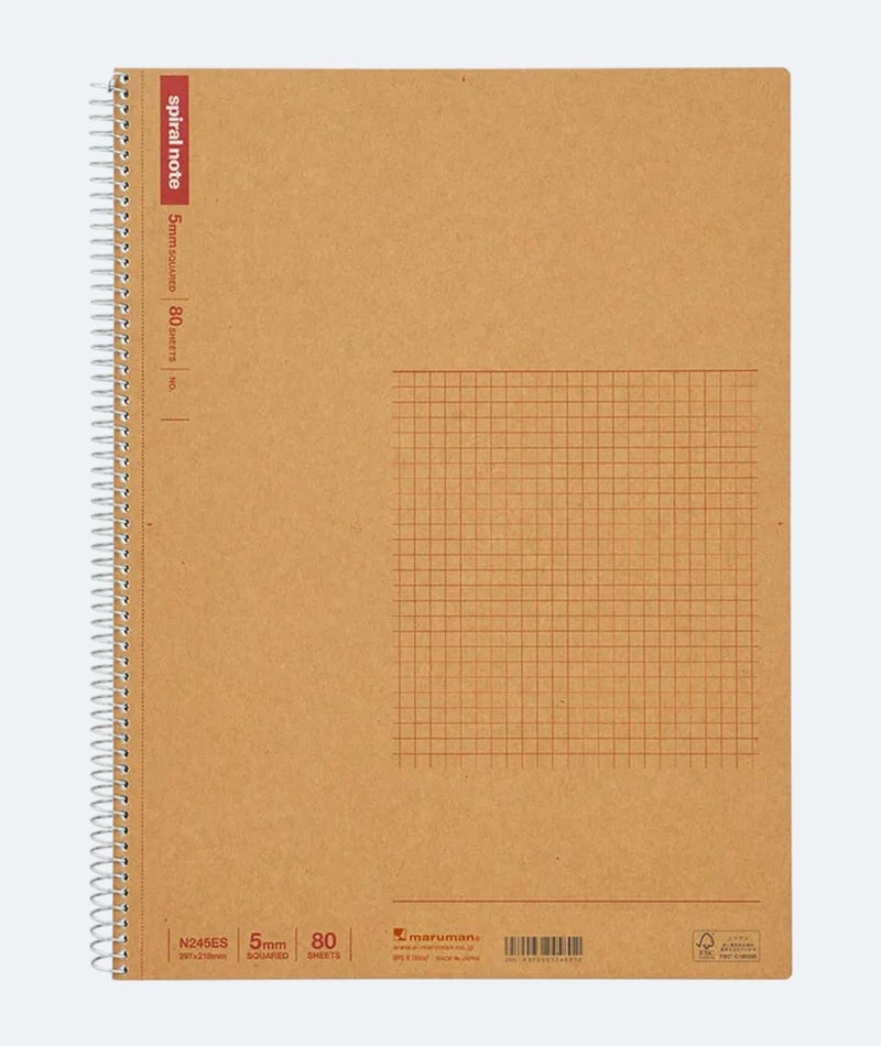 Maruman SPIRAL NOTE BASIC 8.58 x 11.69 inches (A4) after detached, 5mm-squared, 80 Sheets (N245ES) - Image 1