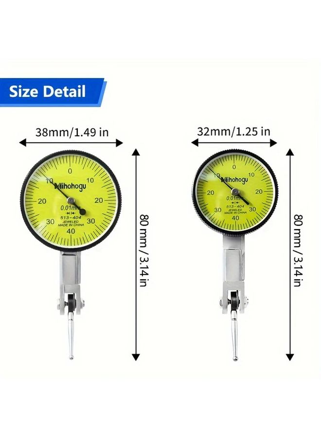 32mm Dial Test Indicator Gauge 0 0 8mm Range 0 01 Resolution with Steel Clamps - Image 2