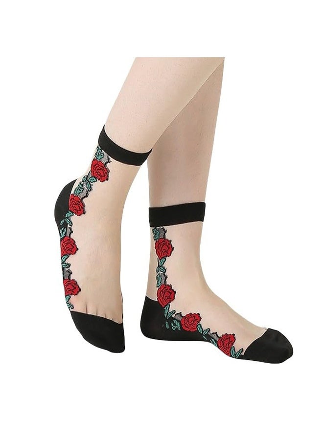 women's socks 2 Pair Of Spring And Summer Women'S Ultra-Thin Lace Embroidered Transparent Soft Elastic Breathable Socks - Image 4