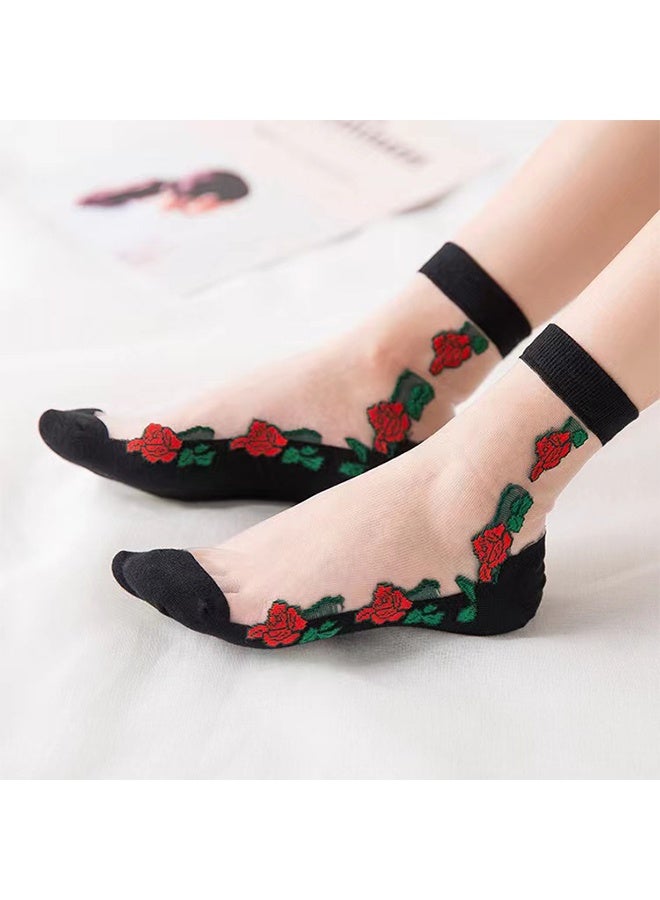 women's socks 2 Pair Of Spring And Summer Women'S Ultra-Thin Lace Embroidered Transparent Soft Elastic Breathable Socks - Image 5