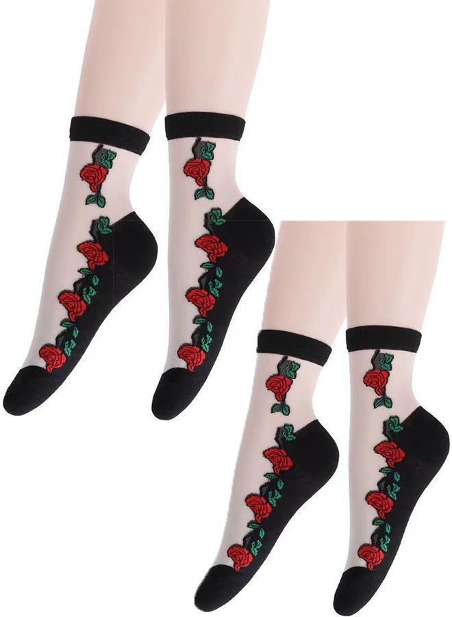 women's socks 2 Pair Of Spring And Summer Women'S Ultra-Thin Lace Embroidered Transparent Soft Elastic Breathable Socks - Image 1