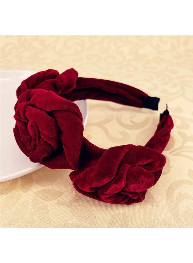 QTMY Velvet Wide Rose Flower Headbands Vintage Hairband Elastic Hair Hoops Fashion Hair Accessories for Women Girls - Image 3