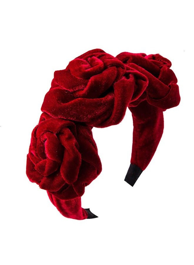 QTMY Velvet Wide Rose Flower Headbands Vintage Hairband Elastic Hair Hoops Fashion Hair Accessories for Women Girls - Image 1
