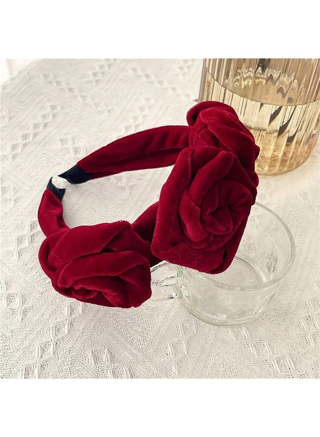 QTMY Velvet Wide Rose Flower Headbands Vintage Hairband Elastic Hair Hoops Fashion Hair Accessories for Women Girls - Image 4