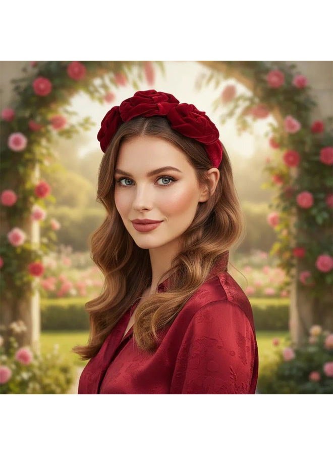 QTMY Velvet Wide Rose Flower Headbands Vintage Hairband Elastic Hair Hoops Fashion Hair Accessories for Women Girls - Image 5