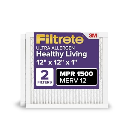 Filtrete 12x12x1 AC Furnace Air Filter, MERV 12, MPR 1500, CERTIFIED asthma & allergy friendly, 3 Month Pleated 1-Inch Electrostatic Air Cleaning Filter, 2-Pack (Actual Size 11.81x11.81x0.78 in) - Image 1
