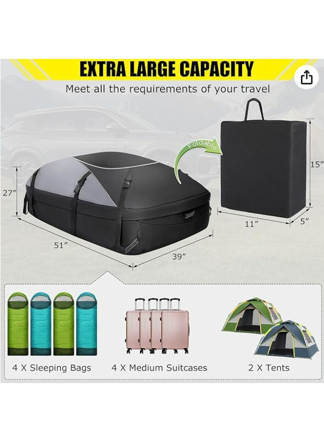 Generic Car Roof Carrier Bag Waterproof 600D PVC Car Roof Bag Soft Roof Luggage Rack-Color:Black-Capacity:130*105*42  - Image 5