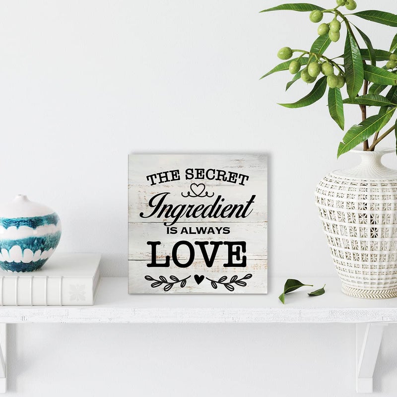 MAVOTEN Secret Ingredient Is Always Love Kitchen Quote Wood Box Sign Rustic Wooden Box Sign Farmhouse Home Kitchen Desk Shelf Decor (5 X 5 Inch) - Image 4