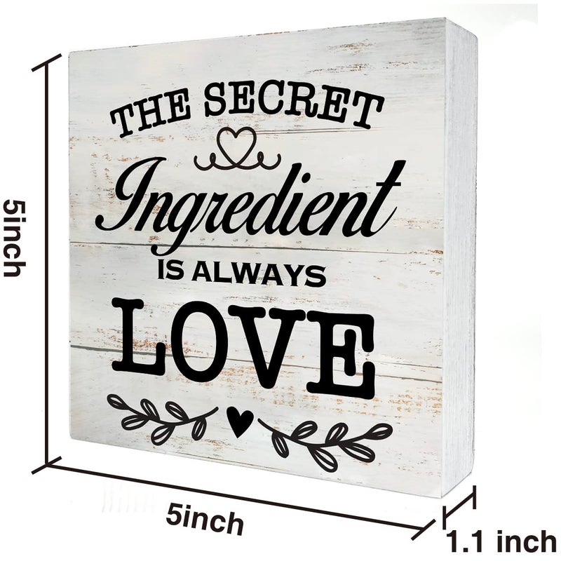 MAVOTEN Secret Ingredient Is Always Love Kitchen Quote Wood Box Sign Rustic Wooden Box Sign Farmhouse Home Kitchen Desk Shelf Decor (5 X 5 Inch) - Image 2