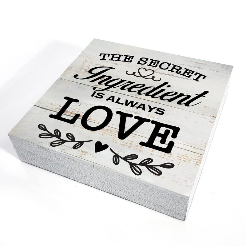 MAVOTEN Secret Ingredient Is Always Love Kitchen Quote Wood Box Sign Rustic Wooden Box Sign Farmhouse Home Kitchen Desk Shelf Decor (5 X 5 Inch) - Image 3