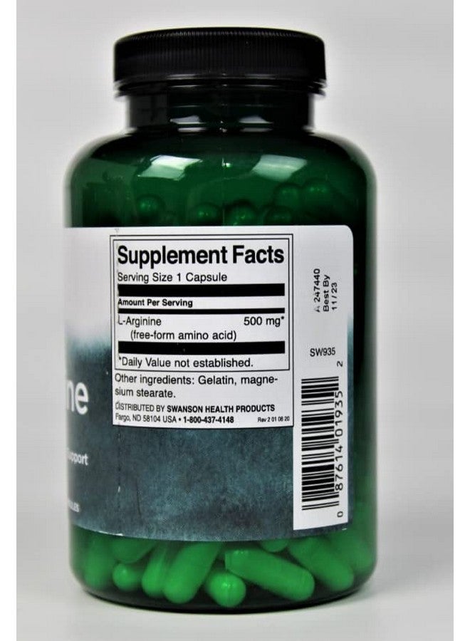 SWANSON Amino Acid Larginine 500 Milligrams 200 Capsules - Image 5