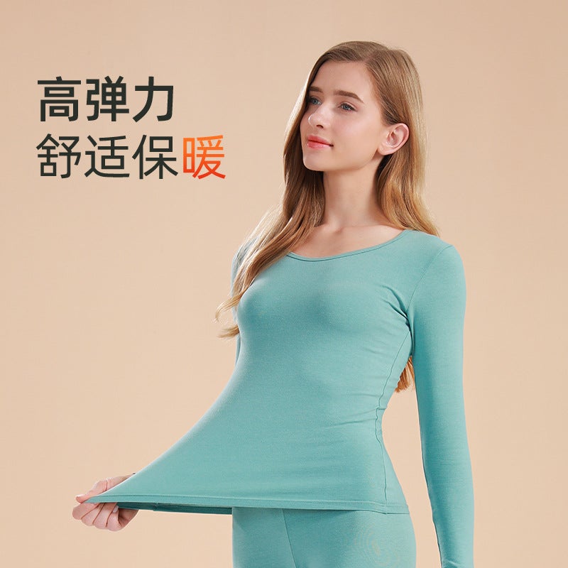 Pure Cotton Thermal Underwear Set For Women, Solid Color Base Layer, All-Cotton Sweater, Thin Thermal Underwear For Students And Young Girls - Image 2