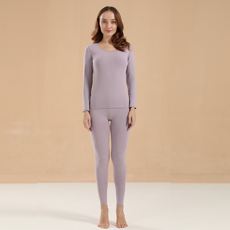 Pure Cotton Thermal Underwear Set For Women, Solid Color Base Layer, All-Cotton Sweater, Thin Thermal Underwear For Students And Young Girls - Image 1