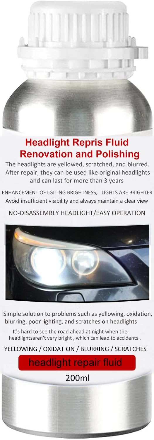 VCTSELITY 200ML Headlight Restoration Liquid, Car Headlight Polishing Repair Fluid, Headlight Polish Restoration Kit Refill Bottle to Remove Yellowing/Scratch/Haze/Oxidation/Vague - Image 1