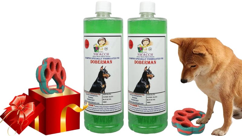 swacch Doberman Dog Shampoo + Paw Shape I Rubber Dog Toy for Training and Interactive I Durable & Safe I Combo Pack I 2 Litre Neem Alovera - Image 1