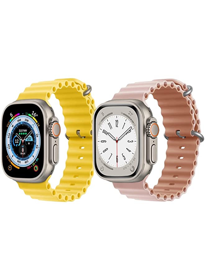 IAF Silicone Ocean Band Strap for Apple Watch Ultra 8 49mm Yellow Single Color Strap with Pink/Beige Double Side Strap Set of 2