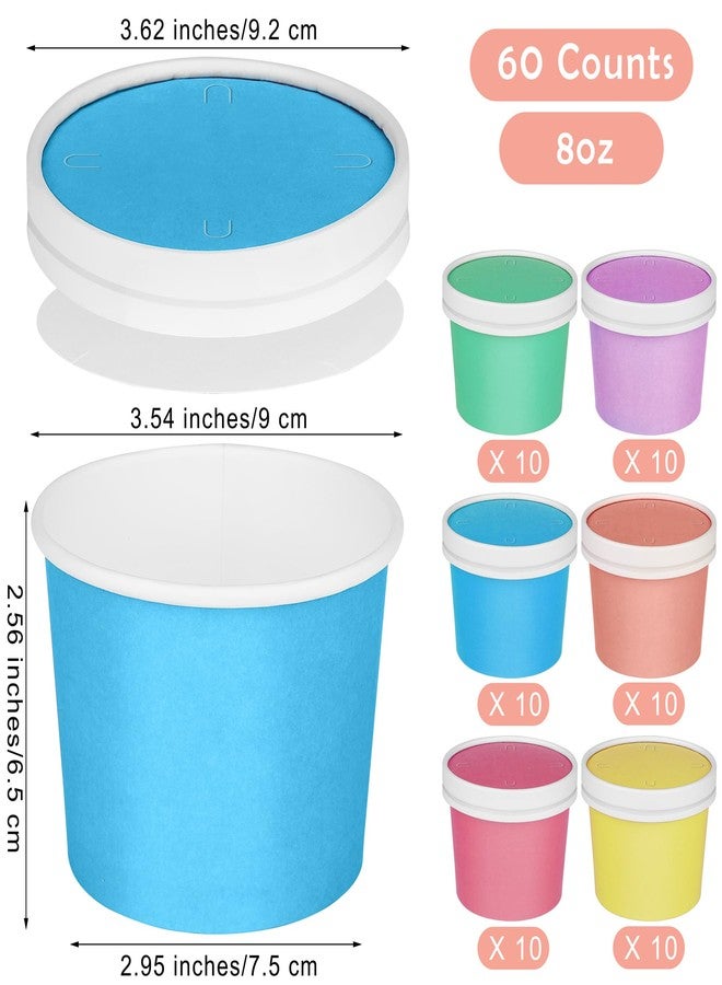 Aodaer 60 Pack Paper Ice Cream Cups with Lids 8 Ounces Paper Treat Bowls Ice Cream Containers Disposable Dessert Bowls for Hot and Cold Party Supplies Treat Dessert Cups for Sundae Frozen Yogurt - Image 2