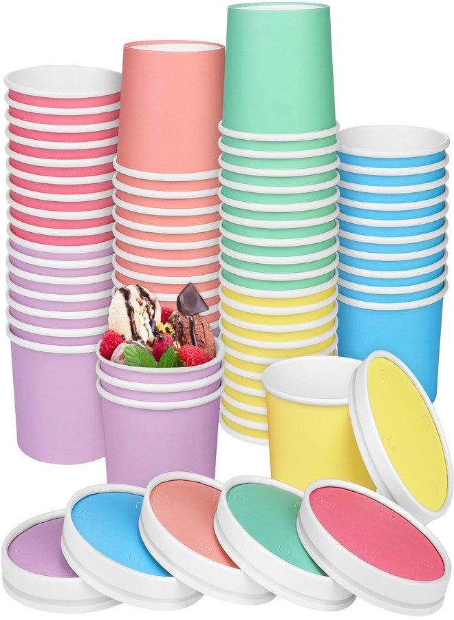 Aodaer 60 Pack Paper Ice Cream Cups with Lids 8 Ounces Paper Treat Bowls Ice Cream Containers Disposable Dessert Bowls for Hot and Cold Party Supplies Treat Dessert Cups for Sundae Frozen Yogurt - Image 1