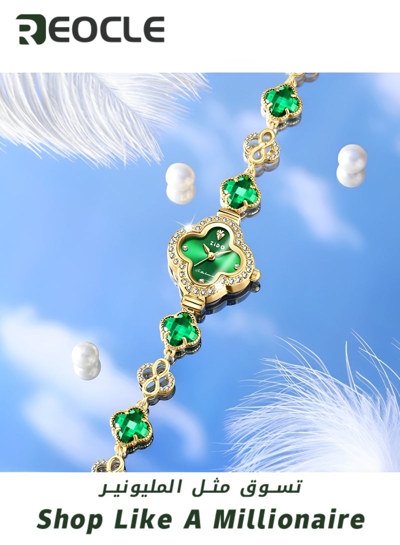 ريوكل ساعات يد نسائية بسوار من الكوارتز مع قرص من الألماس بأربع أوراق ومقاومة للماء، هدايا رائعة للصديقة - Image 4