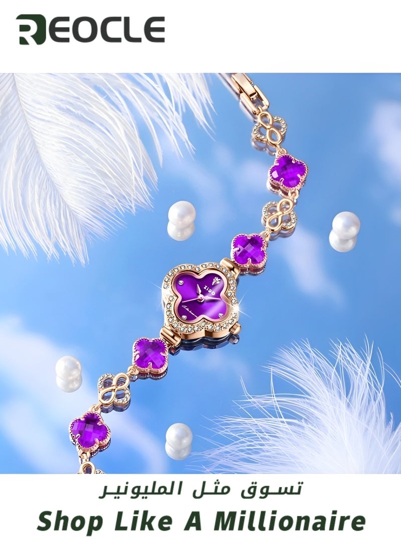 ريوكل ساعات يد نسائية بسوار من الكوارتز مع قرص من الألماس بأربع أوراق ومقاومة للماء، هدايا رائعة للصديقة - Image 2