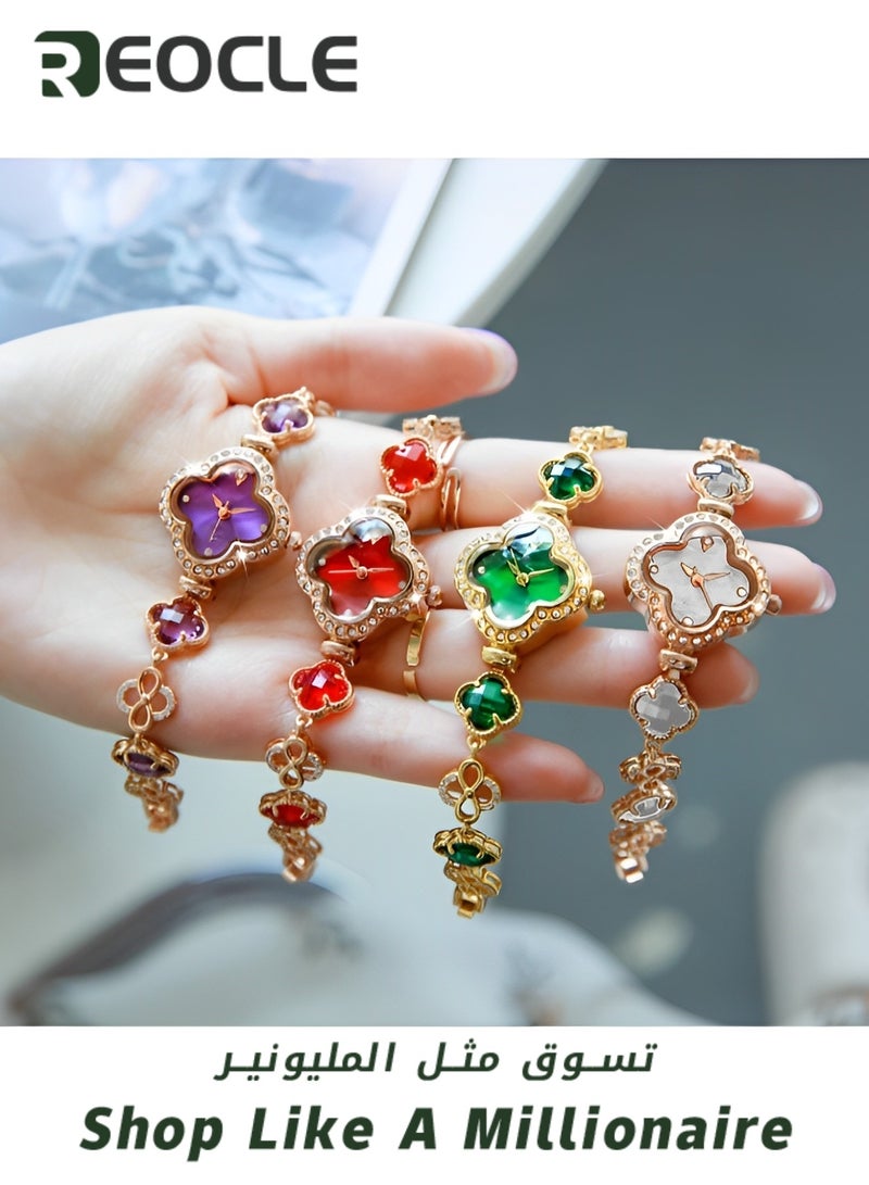 ريوكل ساعات يد نسائية بسوار من الكوارتز مع قرص من الألماس بأربع أوراق ومقاومة للماء، هدايا رائعة للصديقة - Image 5