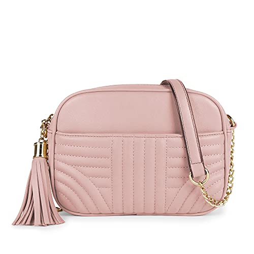 EVVE Quilted Crossbody Bags for Women - Stylish Camera Bag with Tassel - Lightweight Medium Size Shoulder Purse | Blush - Image 1