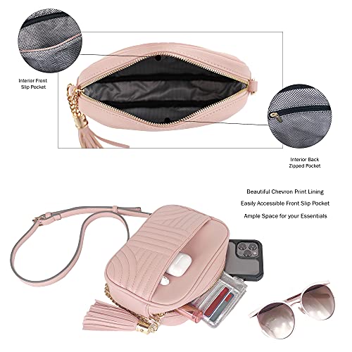EVVE Quilted Crossbody Bags for Women - Stylish Camera Bag with Tassel - Lightweight Medium Size Shoulder Purse | Blush - Image 3