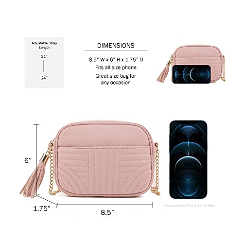 EVVE Quilted Crossbody Bags for Women - Stylish Camera Bag with Tassel - Lightweight Medium Size Shoulder Purse | Blush - Image 4