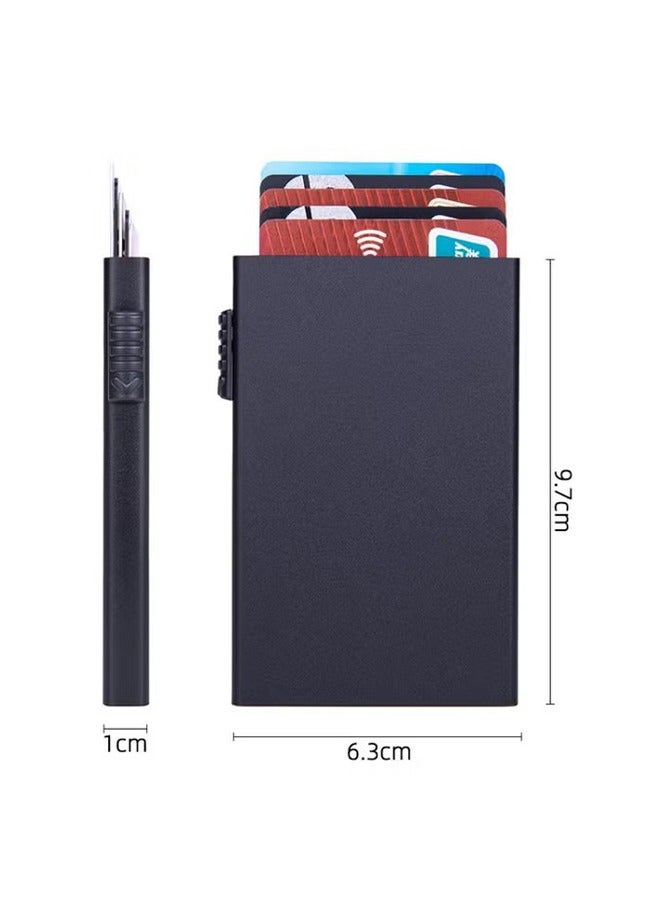 HY Credit Card Holder Blocking Minimalist Slim Metal Case for Men Women, Automatic Pop-up Card Side Push Card Sleeve PU Metal Aluminum Shell RFID Card Sleeve with Multi Capacity Storage (Black)  - Image 4