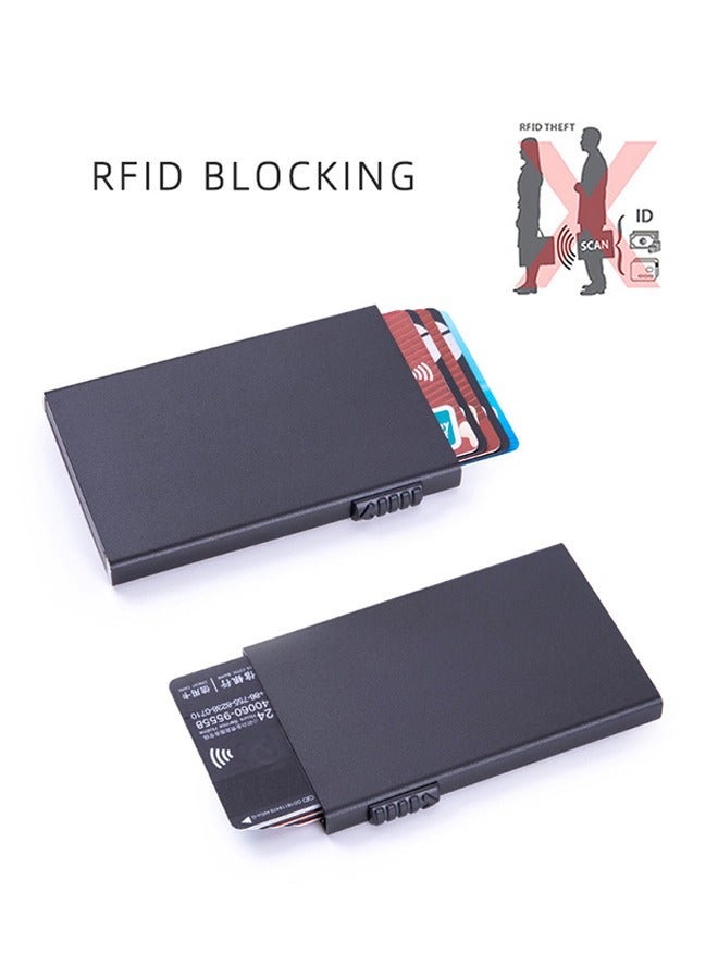 HY Credit Card Holder Blocking Minimalist Slim Metal Case for Men Women, Automatic Pop-up Card Side Push Card Sleeve PU Metal Aluminum Shell RFID Card Sleeve with Multi Capacity Storage (Black)  - Image 3