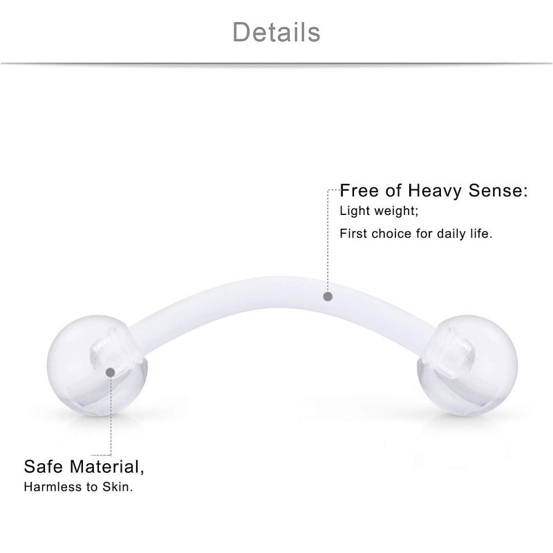 SCERRING 16 Gauge Rook Earrings Eyebrow Rings Clear Acrylic Bioflex Curved Barbell Lip Tragus Ring Conch Piercing Jewelry Retainers 6-12mm 24PCS - Image 2