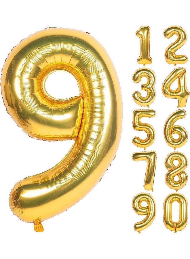 FI - FLICK IN FI - FLICK IN 1 Pc Big Size Number 9 Foil Balloon 32 Inch Large Gold Number Foil Balloon 0 to 9 Number Balloons for Decoration 9th Birthday Anniversary Decoration Items (Pack of 1, Gold)  - Image 1