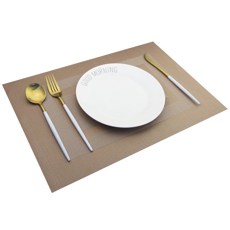 PIGCHCY Placemats Set of 6,Washable Woven Vinyl Kitchen Table Mats Non Slip Durable Placemats,Heat Resistant Placemats for Dining Table (Champagne) - Image 2