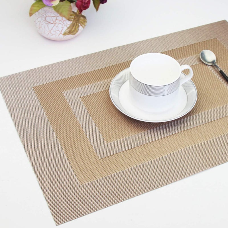 PIGCHCY Placemats Set of 6,Washable Woven Vinyl Kitchen Table Mats Non Slip Durable Placemats,Heat Resistant Placemats for Dining Table (Champagne) - Image 5