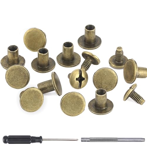 YORANYO 150 Sets 8MM Chicago Screws Leather Rivets for Fabric Chicago Binding Screws Buttons Metal Studs Rivets for Decorate and Repair Belts Bags Shoes Purse Dog Collar Leather Craft Bronze - Image 1