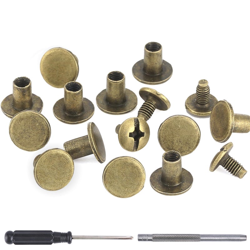 YORANYO 150 Sets 8MM Chicago Screws Leather Rivets for Fabric Chicago Binding Screws Buttons Metal Studs Rivets for Decorate and Repair Belts Bags Shoes Purse Dog Collar Leather Craft Bronze - Image 3