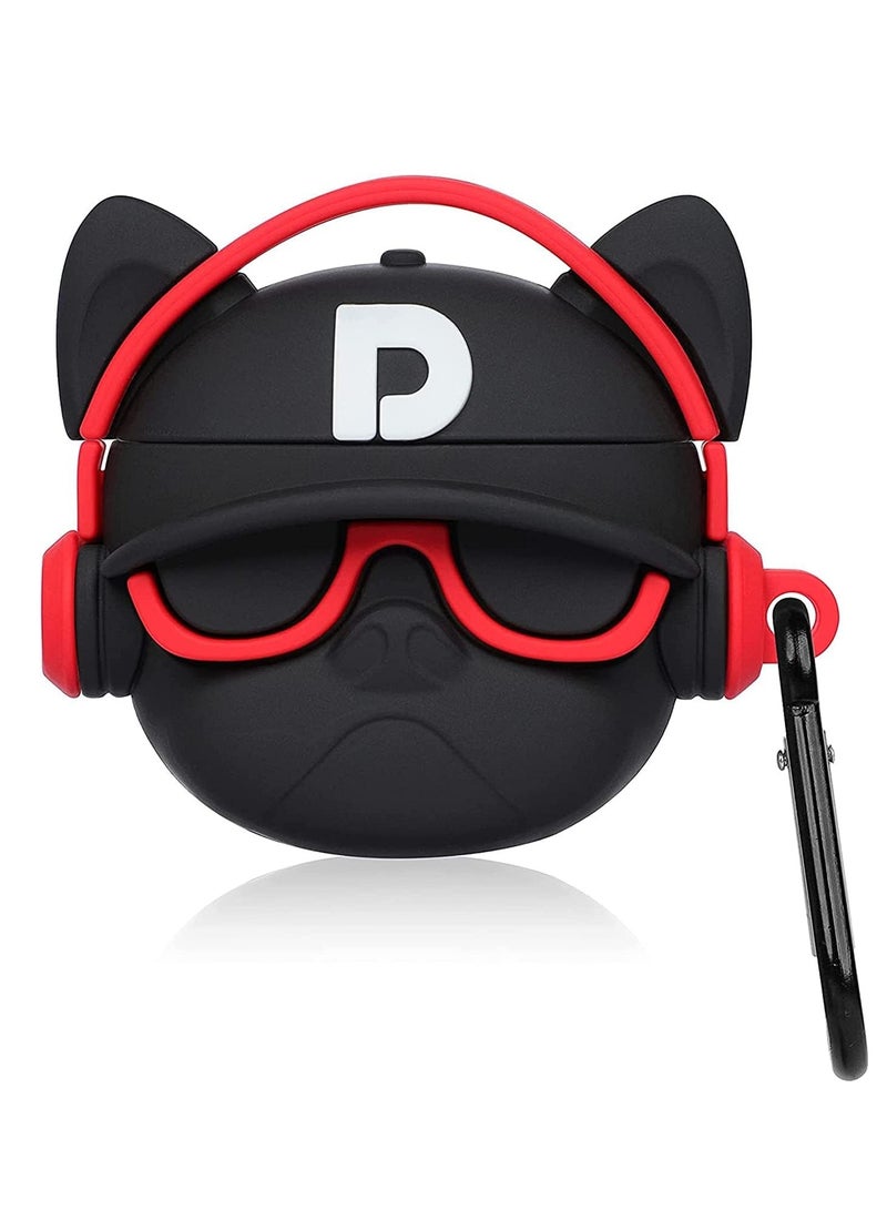 Cute Silicone Case Cover Only Compatible with Apple Airpods Pro, with Strong Keychain (Only Silicone Cover) (Black Dog with Red Headphones) - Image 1