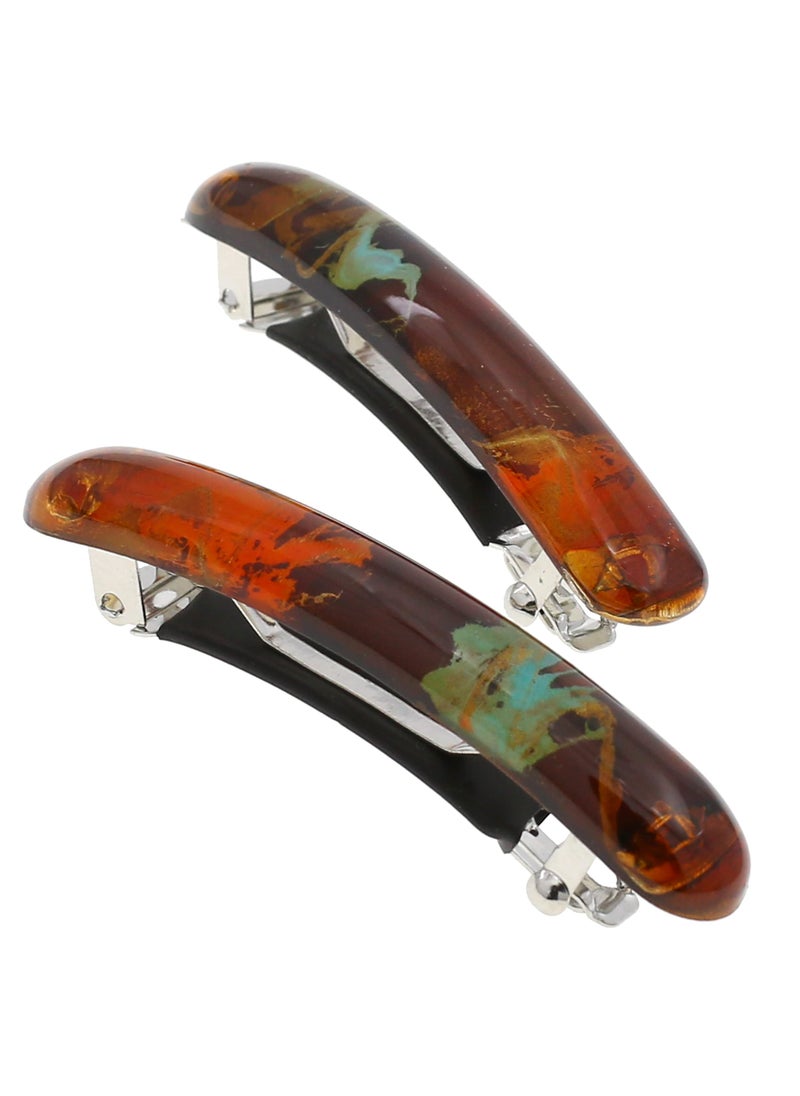 CAMILA - Camila Paris CP3328 French Hair Barrette Clip for Girls, Orange Small Set of 2 Strong Hold Grip Hair Clips for Women, No Slip Rubberized Automatic Clasp Styling Girls Hair Accessories, Made in France - Image 1