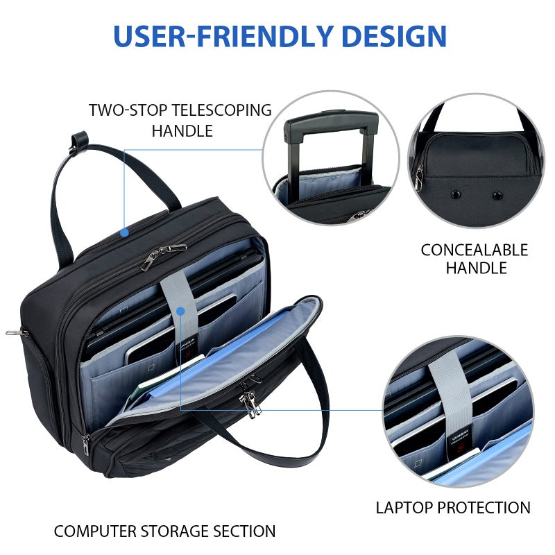 VANKEAN Rolling Laptop Bag Women with Wheels, 15.6 Inch Rolling Briefcase for Women, Water Repellent Overnight Rolling Computer Bag with RFID Pockets for Travel Business Work, Black - Image 4